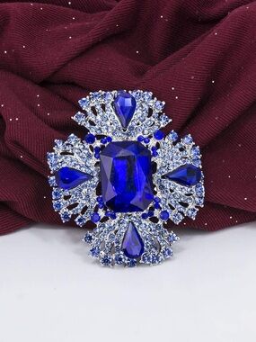 Anthropologie Royal Blue Crystal Cluster Brooch